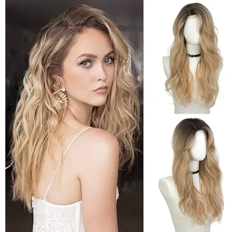 Soulwigger 24" Blonde Wig For Women Long Curly Wavy Lace Front Hair Replacement Wigs Female Natural Looking Synthetic Heat Resistant Fiber Wig Cover