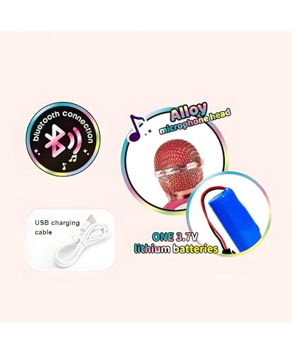 Image of Mini Wireless Karaoke Microphone for Kids | Toy Karaoke Machine with Speaker, Light & Music Effects | Portable Singing Mic for Girls & Toddlers - Pack of 1 (Pink)