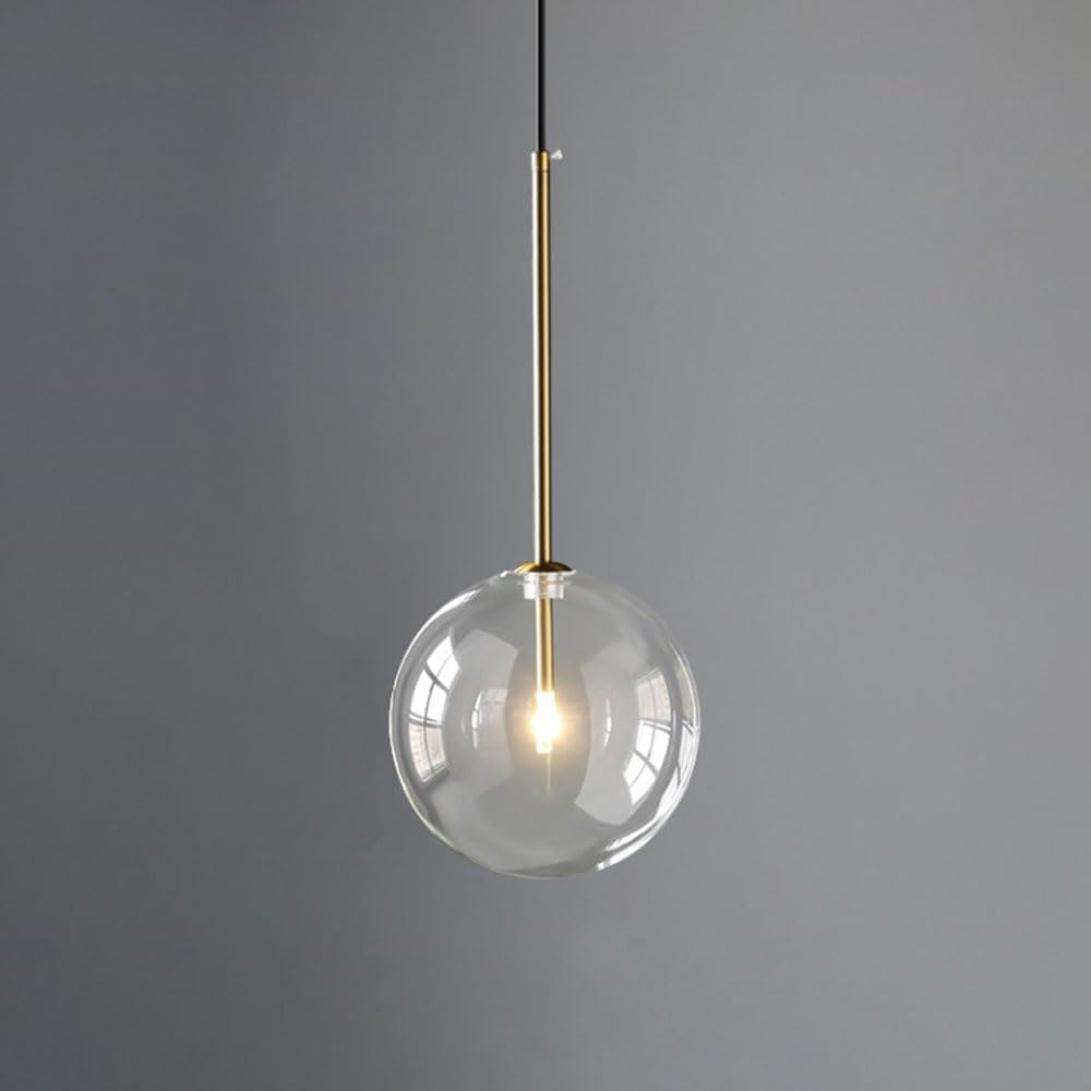 Glass Ball Light Globe Hanging Ceiling Lamp Shade Modernd Chandelier Single Kitchen Island Lighting Fixture Minimalist Suspended Lamps for Bedroom Restaurant/Dia15Cm