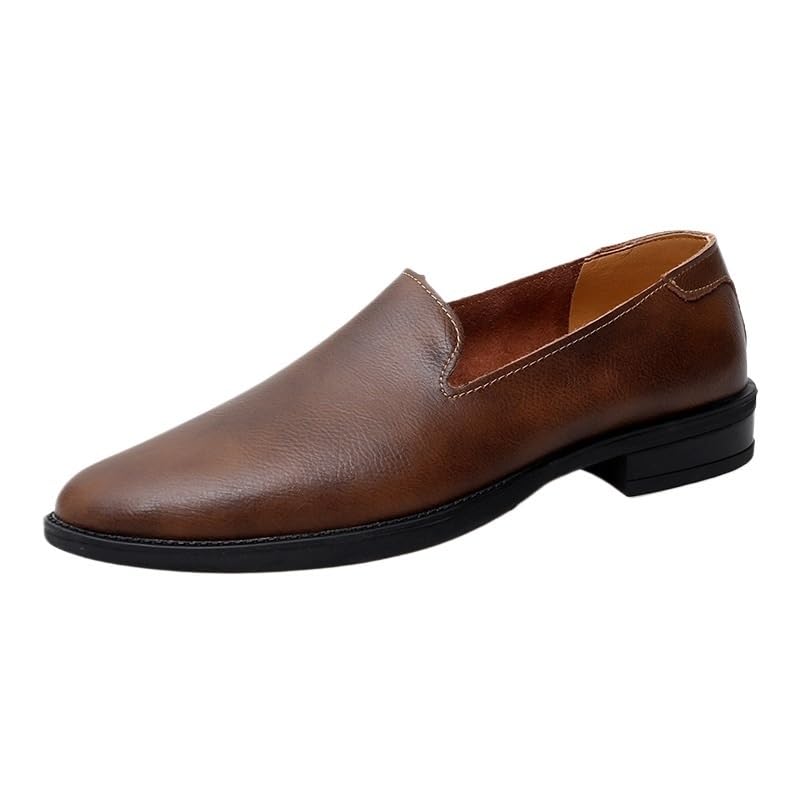Men's Oxford Shoes Vintage Fashion Slip Resistant Block Heel Anti-Slip Rubber Sole Outdoor Slip On Vegan Leather Round Toe