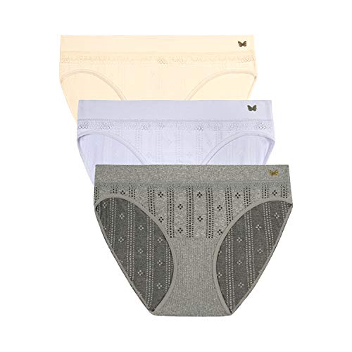 Jessica Simpson Women's Seamless Bikini Panties Underwear Multi-Pack, (3-Pack) Grey Heather/Blue/Angel Wing, Medium