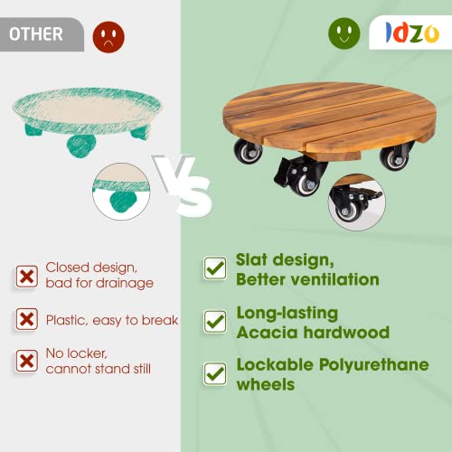 Idzo EDNV 2-Pack 14 Inch Acacia Wood Rolling Round Plant Caddy thumb #2