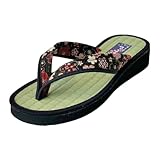 [大明商会] 日本製 レディース 鼻緒 畳 たたみ 和柄 和風 サンダル (3590(黒), large)