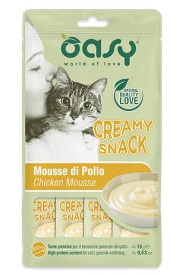 Oasy creamy snack mousse di pollo per gatto gatti cat. 6 BUSTE DA 4X15g CADAUNO