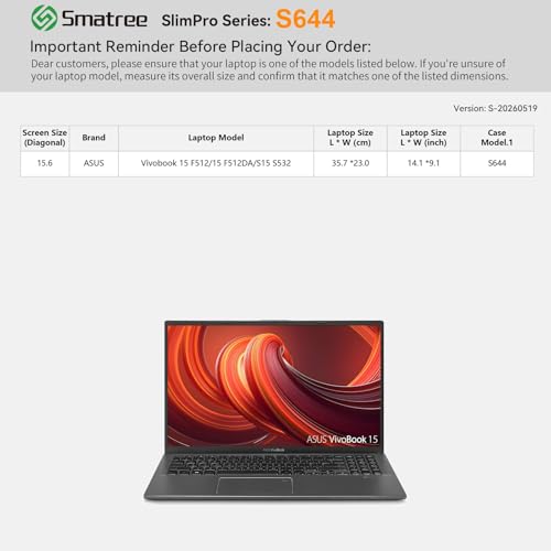 Image of Smatree SlimPro Laptop Case for 15.6 inch ASUS Vivobook 15 F512 /15 F512DA