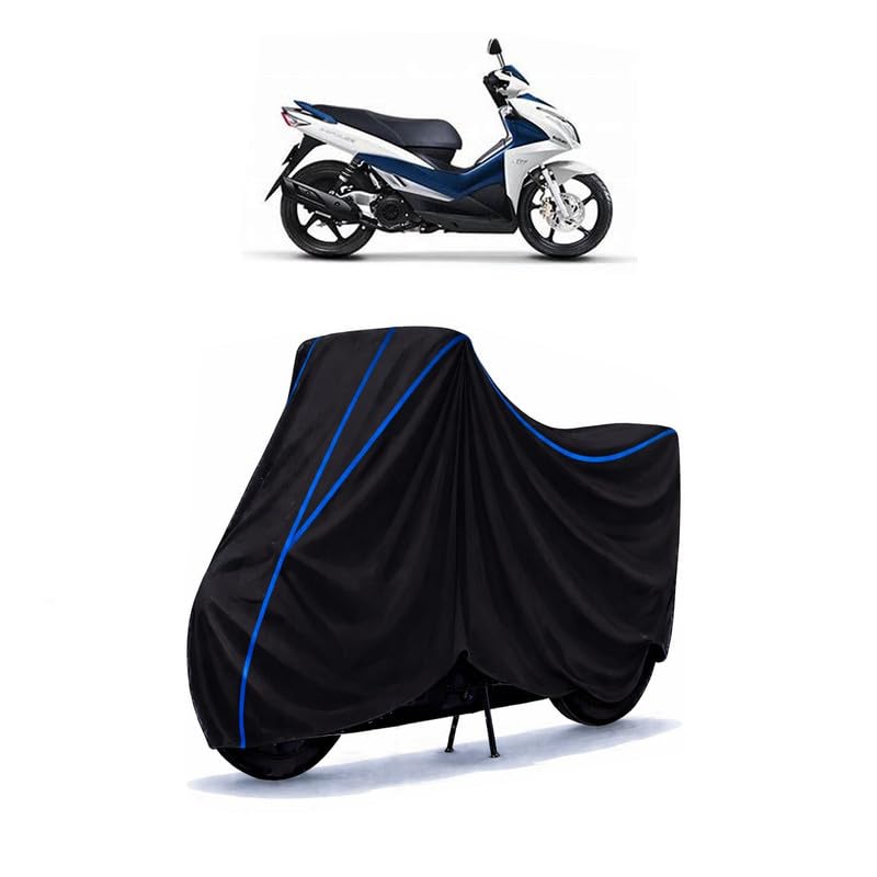 Image of Scooty Cover Water Resistant for Hayate 125 | Universal Scooter & Bike Cover | Heavy Duty UV Dust, Rain & Scratch Protection | Elastic Fit All Weather Indoor Outdoor | Black with Blue Piping