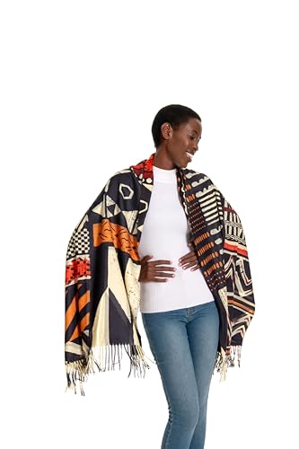 Soft Cashmere Feel Scarf for Women,African Tribal Style Double Sided Prints Warm Tassel Shawl Scarf Winter Large Wrap4