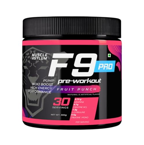 Image of Muscle Asylum F9 Pro Pre-Workout - 30 Servings,300 Gm (Fruit Punch)|Boosts Energy & Endurance|Improves Focus,Powder,1 Count