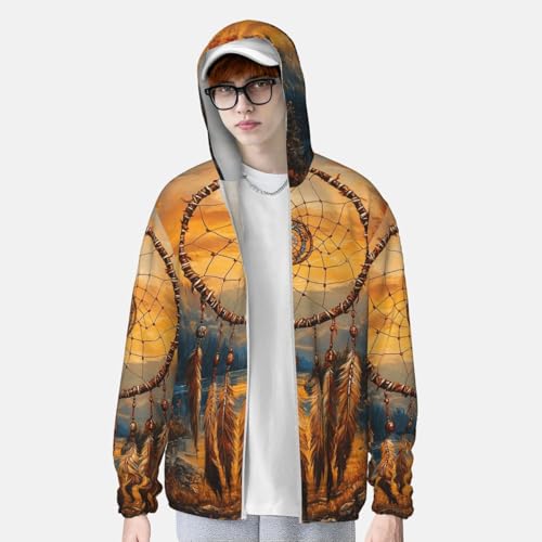 UPF 50+ Sun Protection Hoodie Long Sleeve Native American Dream Catcher Sun Shirt Rash Guard Fishing Shirts for Men4