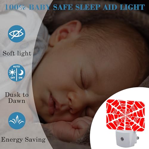 Image of White Spider Web Night Light for Kids, Spider Web LED Night Light Plug into Wall with Dusk to Dawn Sensor for Girls Boys Women Men Room, Hallway, Kitchen, Bathroom, Stairs Decor