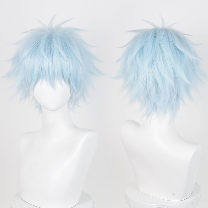 Image of LABEAUTE Light Blue Cosplay Wig Okazaki Shinichi Anime Wig Heat Resistant Synthetic Hair with Wig Cap for Halloween Comic Con Party