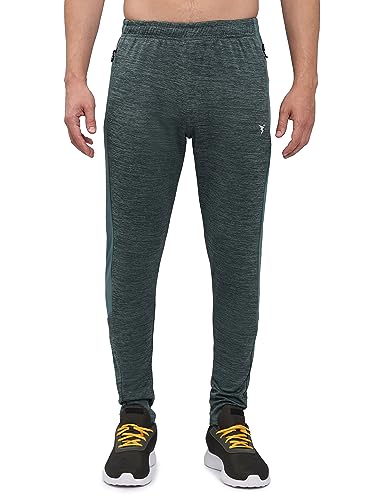 Image of TECHNOSPORT Men's Melange Slim Fit Techno Dry Trackpants Drawstring 2-Pocket Polyester Joggers for Gym Running Workout UPF50+ Anti Odour