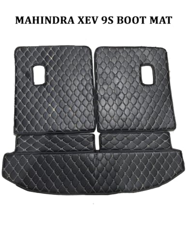 Image of Premium 7D Boot /Trunk Mats Compatible for Mahindra XEV 9S||Luxury Leather Double Layered mats||Set of 3Pcs||100% Waterproof and Washable (Tan with Golden)