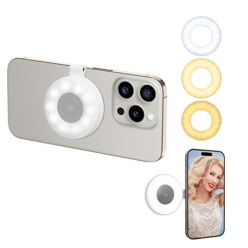 Ring Light Telephone avec MagSafe UTEBIT Anneau Lumineux avec 3 couleurs et 2 niveaux de luminosité ajustables,Mini lumiere video LED rechargeable & portable...
