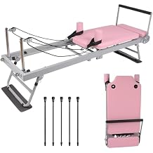 Foldable Pilates Reformer Machine for Home, 77.5 Pink Pilates Equipment with 5x18 Lbs Resistance Bands,Professional Aeropilates Reformers for Beginners/Advanced