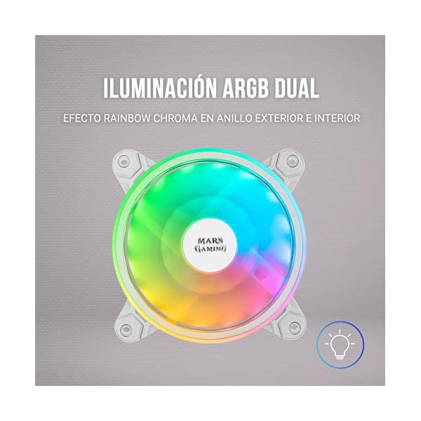 MARSGAMING MFXW, Ventilador PC 12cm, ARGB Dual, Ultra-silencioso 14db, Blanco - Image 3