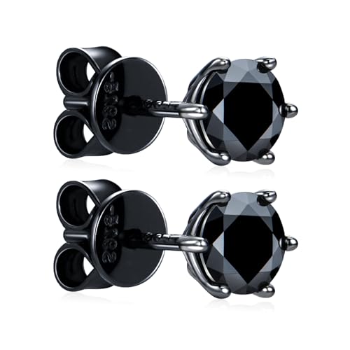 Black Moissanite Stud Earrings 1.0ct-2.0CT D Color, GRA 925 Sterling Silver Earrings for Men Vermeil 18K Black Gold Plated Flat Back Simulated Diamond Studs Earrings Jewelry Gifts for Men Women