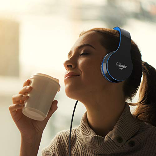 Elecder i40 Headphones with Microphone Foldable Lightweight Adjustable Wired On Ear Headsets with 3.5mm Jack for Cellphones Laptop Computer Smartphones MP3/4 Kindle School (Black/Blue) - Thumbnail 6