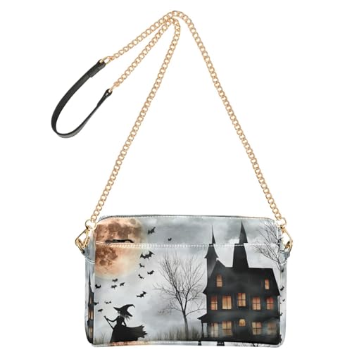 Haunted House Witch Halloween Crossbody Bags for Women, Small PU Leather Crossbody Purses and Handbags for Shopping Travel2