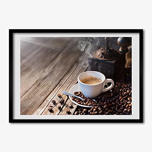 Tableau moderne Cafe du Matin en cadre bois 70x50 cm pour sublimer votre cuisine