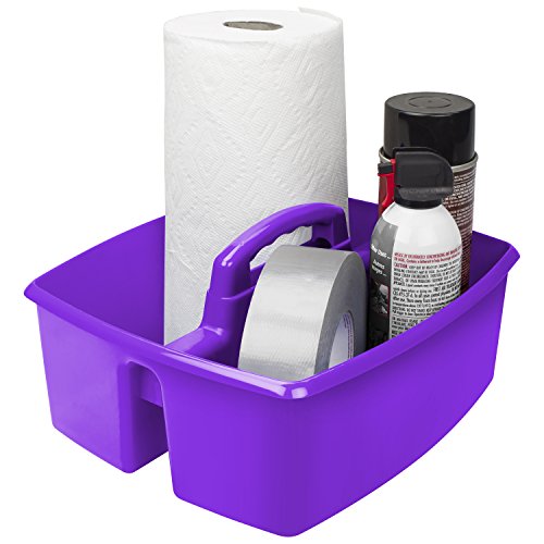 Image of Storex 2-Compartment Large Craft Caddy - Multipurpose Classroom Organizer with Handle, Purple, 1-Pack (00955C06C)