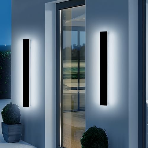 Image of 2 Pack Outdoor Wall Light Fixture, 39.3inch Modern Wall Sconce, IP65 Waterproof Dimmable 3000K-6000K with Remote Control, Outside Porch Lighting for Fence, Patio, Yard, Garage