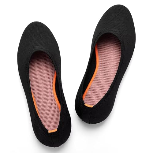 Image of Puxowe Women's Ballet Flats Breathable Knit Slip On Comfortable Round Toe Walking Shoes with Arch Support Insole for Work