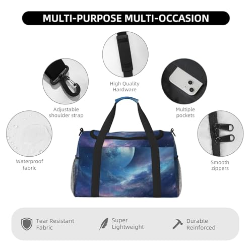 Travel Duffel Bag Lightweight Waterproof Carry On Tote Bag Foldable Weekender Overnight Bags Nebula And Moon Sport Gym Bag For Women Men3