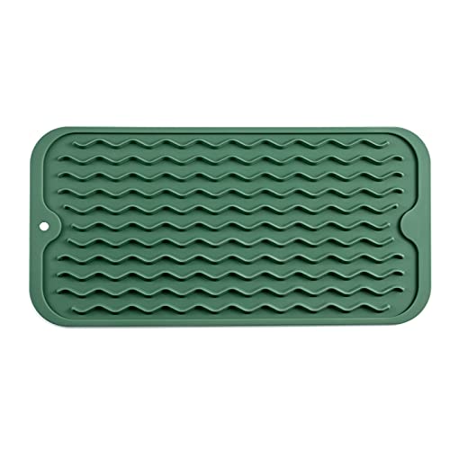 Image of MicoYang Silicone Dish Drying Mat for Multiple Usage,Easy clean,Eco-friendly,Heat-resistant Silicone Mat for Kitchen Counter or Sink,Refrigerator or Drawer Liner Green S 12 inches x 6 inches