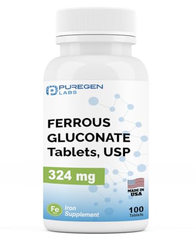 Puregen-Labs-Ferrous-Gluconate-324-mg-High-Potency-Iron-Supplement-Gentle-on-Stomach-100-Tablets