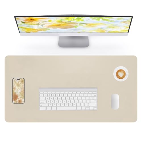 Lllunimon Leather Desk Mouse Pad Protector Non-Slip Table Pad Blotter Laptop Mouse Mat Waterproof Writing Pad for Office and Home (Beige 80x40cm)