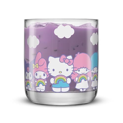JoyJolt Hello Kitty & Friends Rainbow Short Drinking Glasses, Lowball Glasses Set of 4, 10oz Glass Tumblers ft Sanrio Characters Cinnamoroll Kuromi My Melody and More, Kawaii Hello Kitty Glassware - Image 3