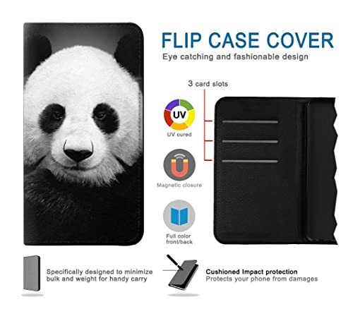 Étui iPhone 15 cuir Panda Bear avec rabat pliable style portefeuille rétro