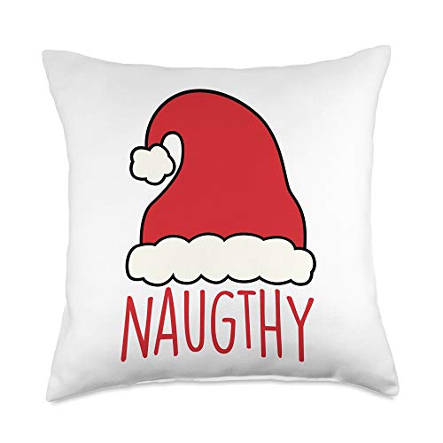 Naughty and Nice Matching Outfit -Elf Gift Shop Naughty or Nice Matching Christmas Couples Accessories Throw Pillow, 18x18, Multicolor