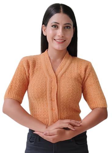 Image of Kuku Hosiery Designer V Neck Half Sleeves Saree Blouse & Crop Sweater for Women| Crop Winter top|Winter wear for Adult Girls /Women