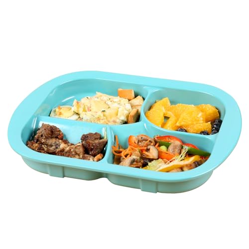 Image of Adaptive Utensils Plates with Extra Wall,Non-slip&Spill-proof Melamine Plate for Dementia,Stroke, Tremors,Self-Feeding Dinnerware for Elderly (Melamine 4-Compartment Divided Plates)