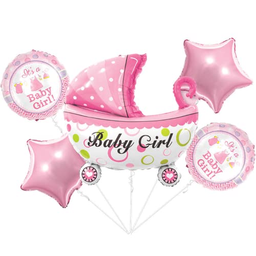 DIWULI Kinderwagen Ballon-Set zur Geburt, Baby-Girl rosa Mädchen, Baby Kinder-Geburtstag, Folien-Luftballons süß, Baby-Party Dekoration, Geburts-Deko, Party-Deko, Geburtstagsballon, Buggy, It's a girl Cover