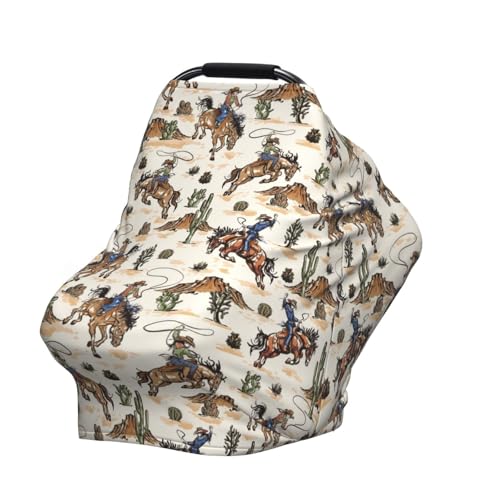 Image of Western Cowboy Cactus Baby Stuff Car Seat Cover for Baby,Mom Nursing Breastfeeding Covers,Multi-Use Car Seat Canopy Carrier Cover,Stroller Cover Newborn Shower Gift for Boys Girls