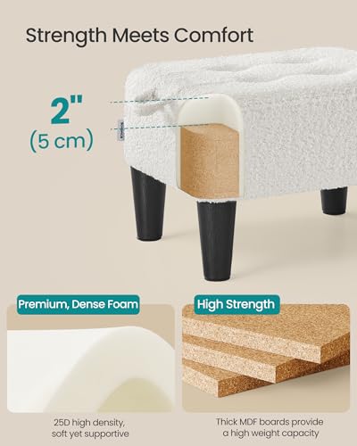 Image of SONGMICS Foot Stool, Small Teddy Fleece Footstool Ottoman with Thick Cushion and Legs, for Living Room, Bedroom, Entryway, 330 lb Weight Capacity, Cream White and Ink Black ULOM503WD01