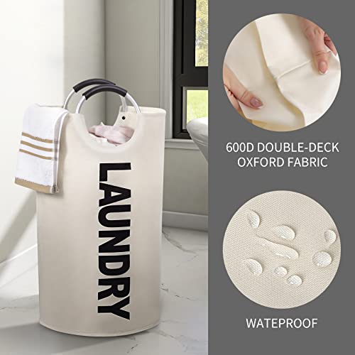 Zero Jet Lag 82L Large Laundry Basket Collapsible Fabric Laundry Hamper Bag Foldable Laundry Bag With Handles Waterproof Washing Clothes Bin Bag Dirty Cloth Storage Hamper Bag (Beige,L) #TOP3