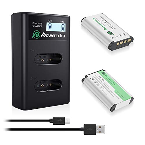 Powerextra Batterie de Rechange Sony NP-BX1 1600mAh 2 lot et Chargeur Double du0092Affichage LCD avec USB pour Sony NP-BX1 NP-BX1 M8 Sony Cyber-Shot DSC-RX100 DSC-RX100 II DSC-RX100M Il