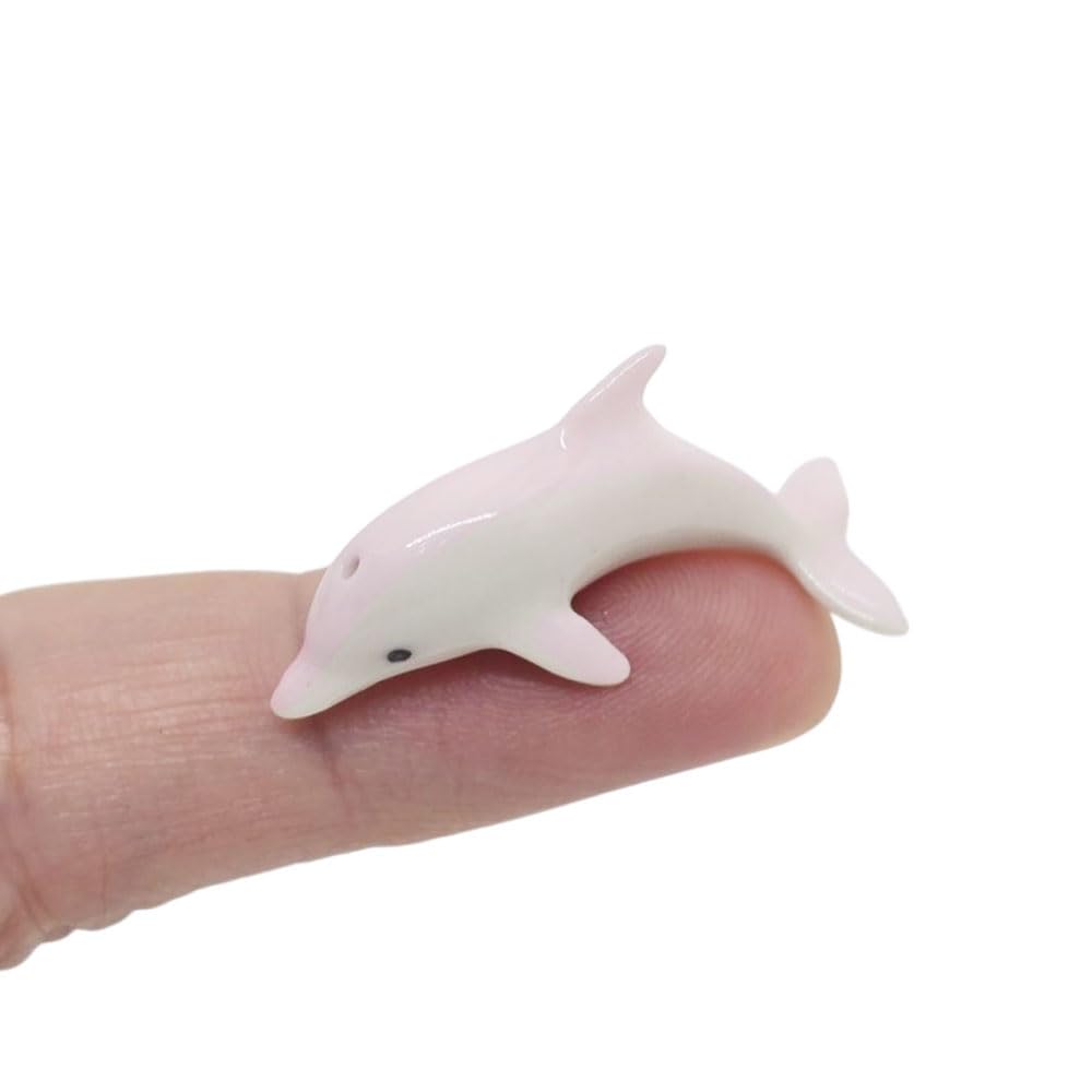 WitnyStore Tiny 2½" Long Minke Whale Figurine - Miniature Hand Made Painted Ceramic Marine Animals Sea Life Ocean Porcelain Clay Decorative Collectible Figurines Décor Gifts