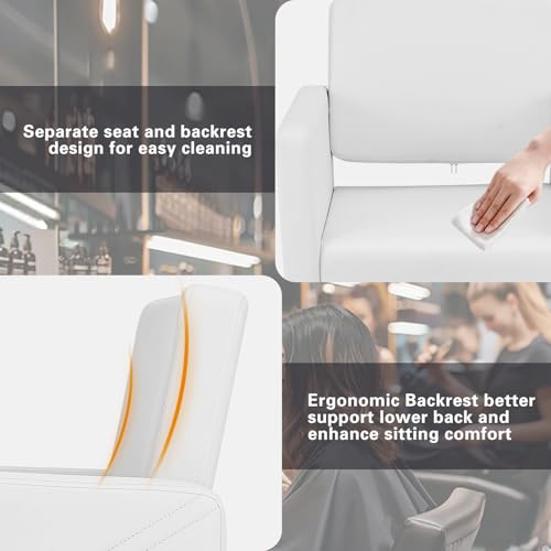 Image of Artist hand Barber Salon Chair for Hair Stylist with Back Cover, White | Heavy Duty Hydraulic Pump, Adjustable Height, 360 Swivel, Padded Armrest, Professional Styling Chair, Beauty Salon Equipment