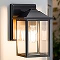MATAMEYE Outdoor Wall Lantern, Exterior Waterproof Wall Sconce Light Fixture, Black Front Door Mounted Lighting with Clear Glass, Anti-Rust Porch Lamp