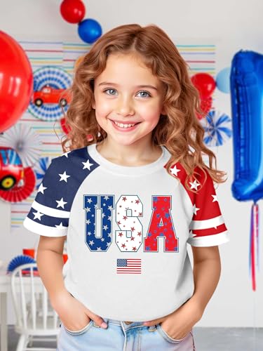 Image of Ithalt Boys Girls USA Shirts Kids 4th of July Shirts American Flag Tshirt Patriotic Top Independence Day Outfit 5-13y
