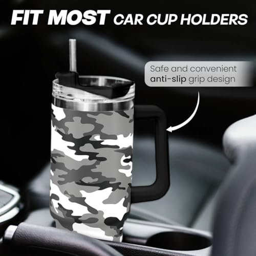 Image of Camouflage Tumbler 40oz Stainless Steel Insulated with Lid & Straw, Camo Gifts for Men Dad Husband Brother Grandpa Veteran Hunting Lover on Christmas Birthday Valentine Fathers Day