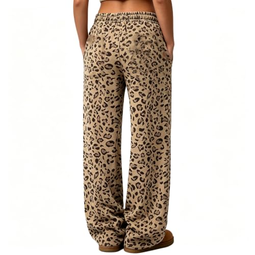 Womens Cheetah Pants Wide Leg Baggy Sweatpants Y2k Drawstring Lounge Pants - image 2
