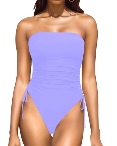 Image of Yonique Women Strapless One Piece Swimsuit Tummy Control Bandeau Bathing Suit Cheeky Swimwear