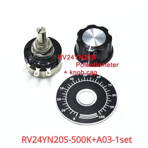 Potenciómetro RV24YN20S 5K Ohm con perilla A03 de 6mm y placa de escala para control 5