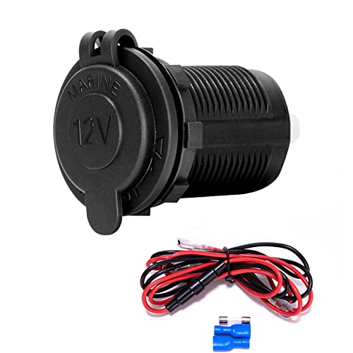 Ginsco 12V Cigarette Lighter Socket Power Outlet Receptacle for Car Boat Marine Motorcycle Scooter RV with Wire Fuse DIY Kit
